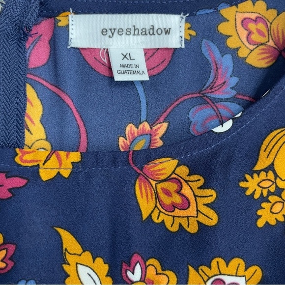 Eyeshadow XL Navy Blue Floral Ruffle Sleeve Blouse - Picture 7 of 13